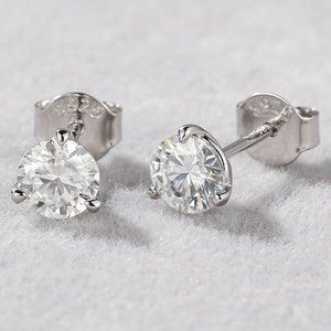 Certified 1ct. t.w. Moissanite Diamond Round Stud Earrings NEW